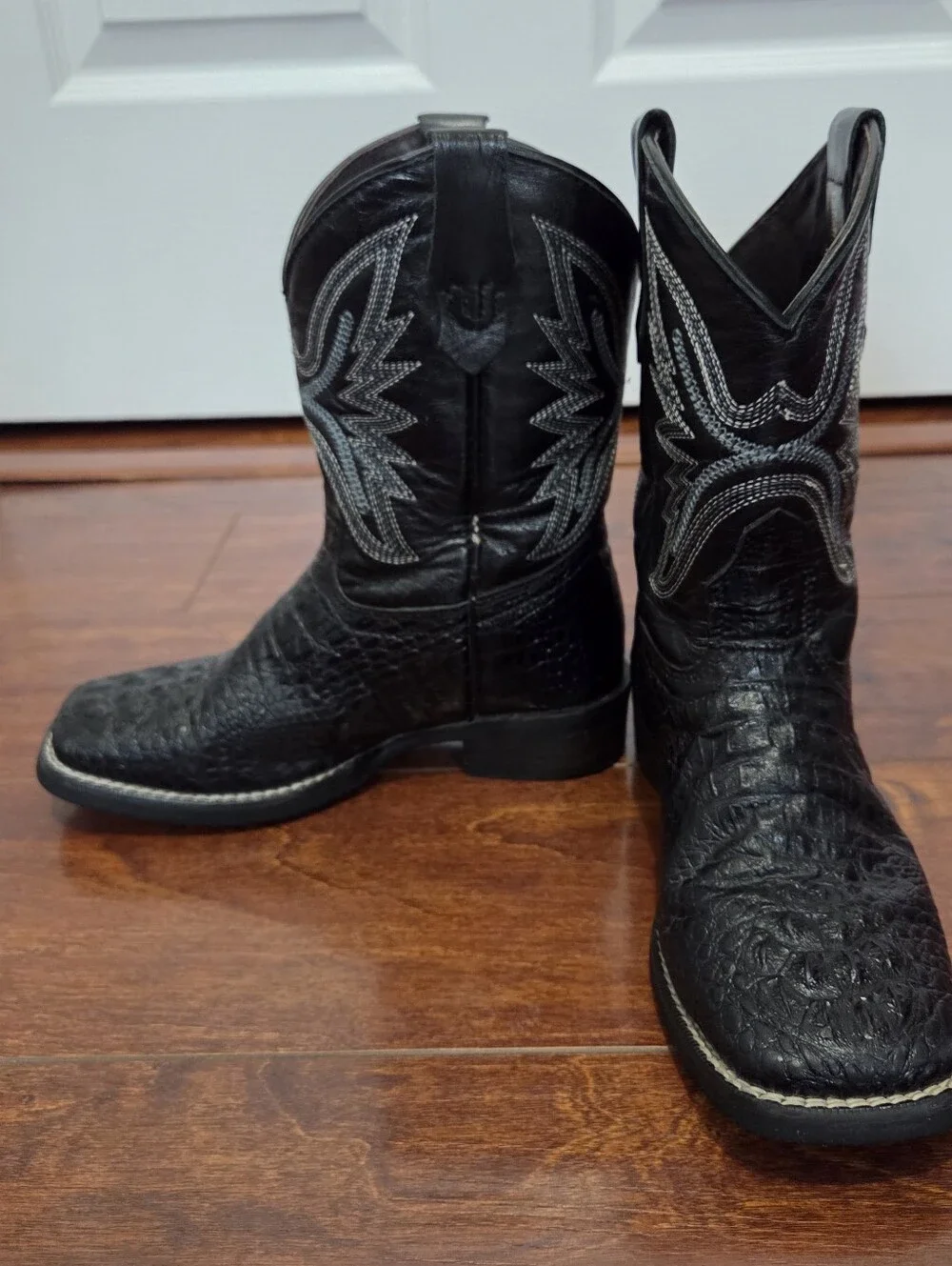 Caballo Dorado Kids Black Leather Square Toe Western Cowboy Boots Size 13